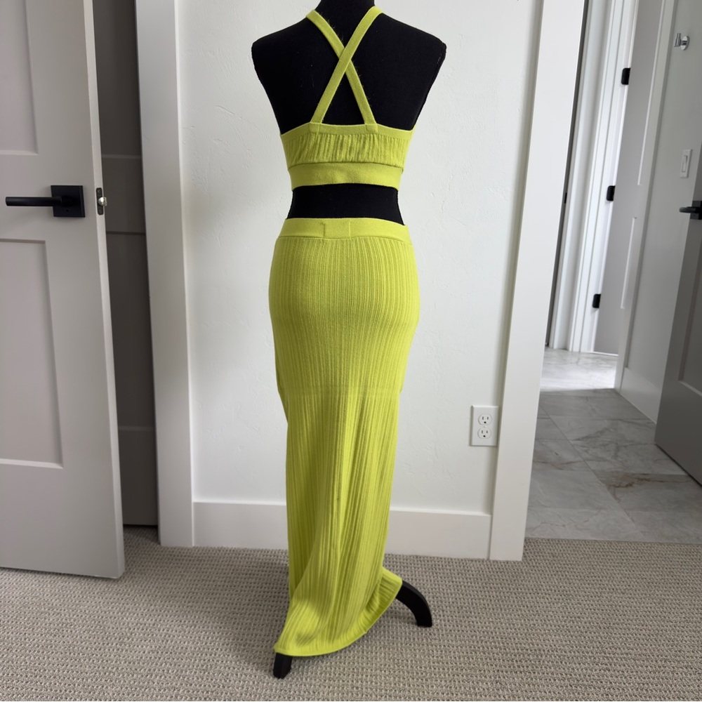 Runaway Chartreuse Green Cut Out Textured Knit Dress S - Picture 7 of 10